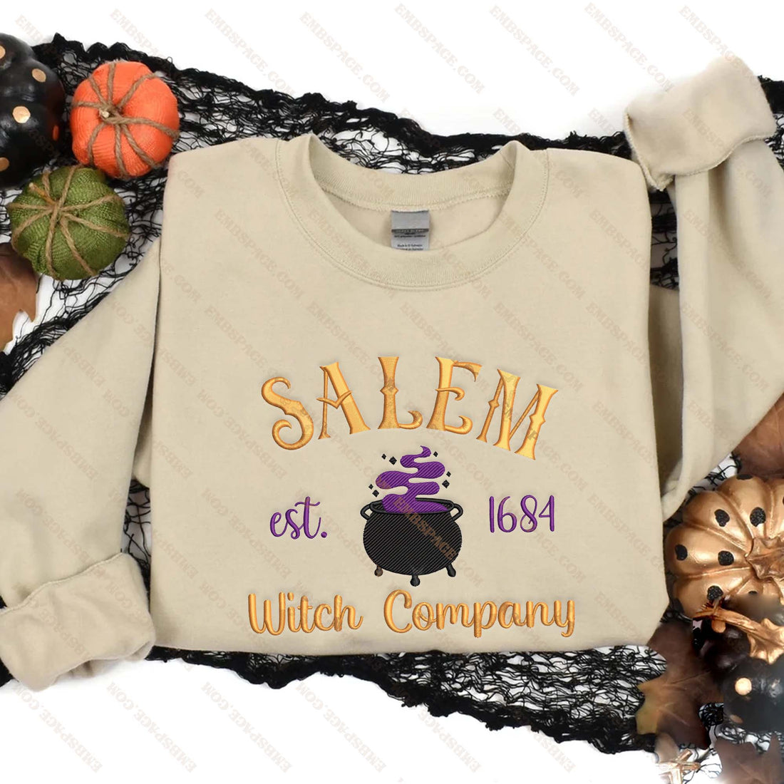 Halloween Est 1684 Witch Company Embroidery Sweatshirt, Halloween Embroidery Sweatshirt HLW_M1888