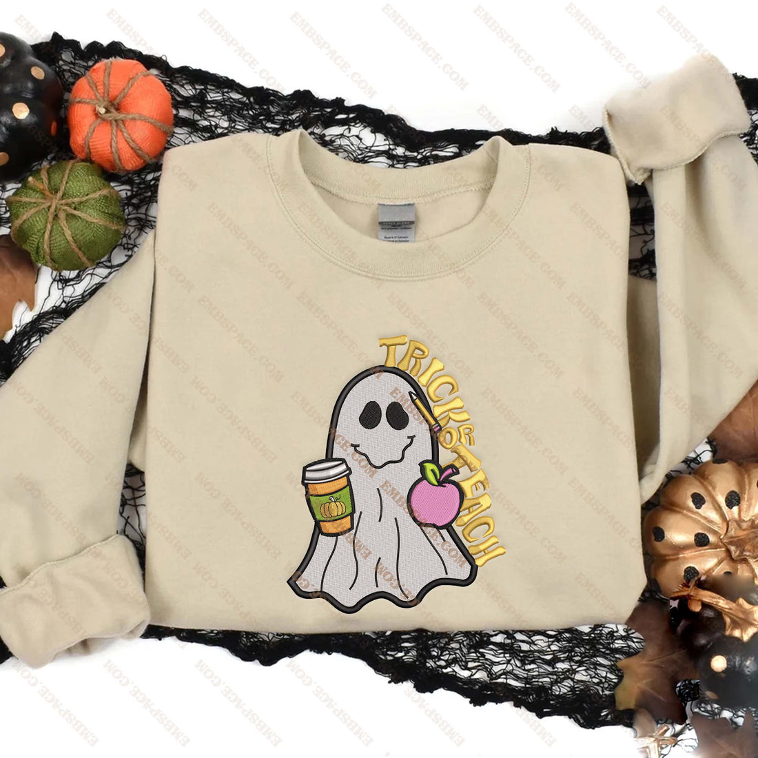 Halloween Ghost Trick Or Treat Embroidery Sweatshirt, Halloween Embroidery Sweatshirt HLW_M1906