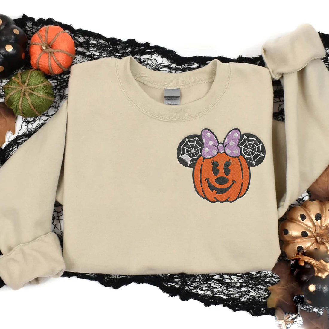 Head Mouse Girl Pumpkin Halloween Embroidery Sweatshirt, Halloween Embroidery Sweatshirt HLW_M860