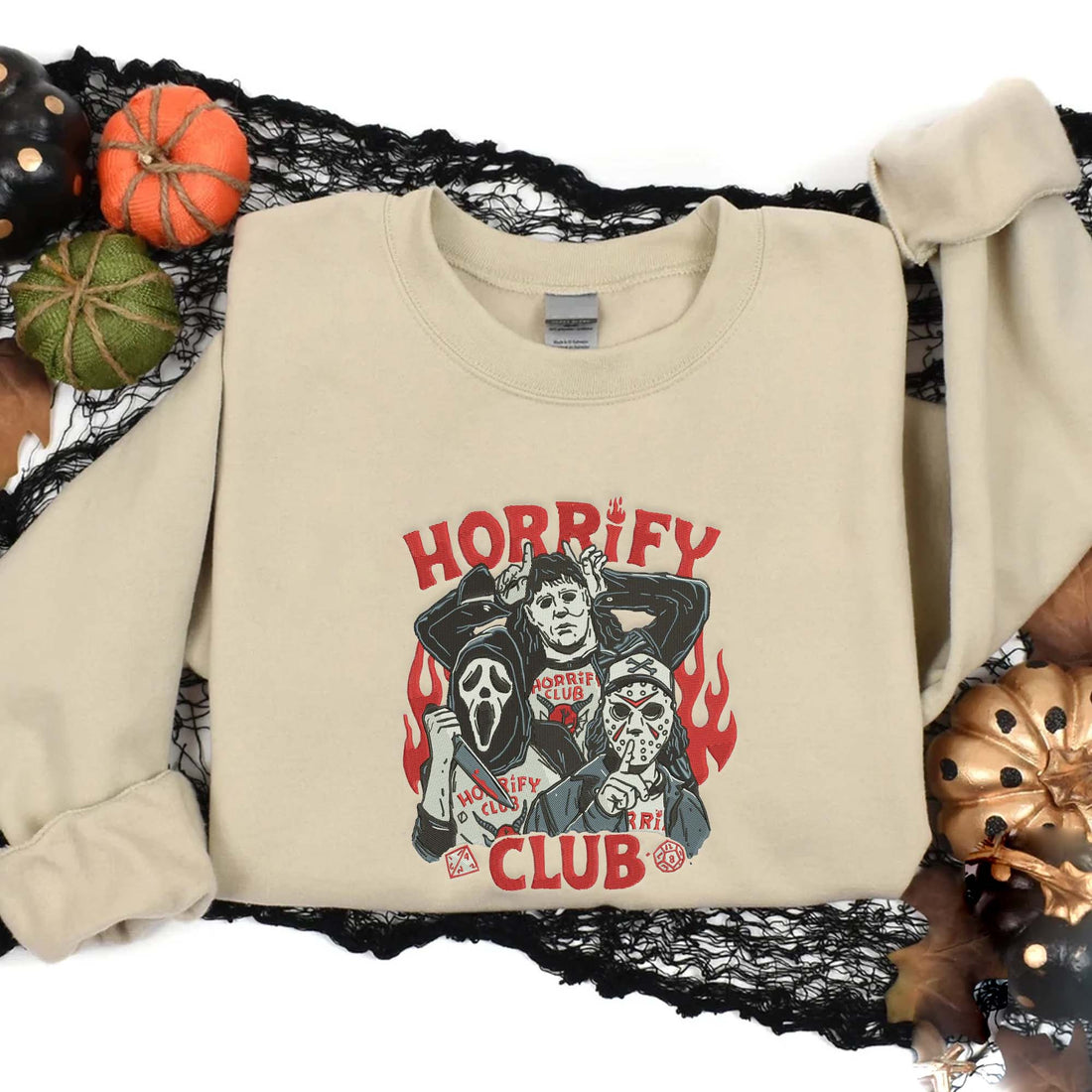 Horror Horrify Club Embroidery Sweatshirt, Halloween Embroidery Sweatshirt HLW_M617