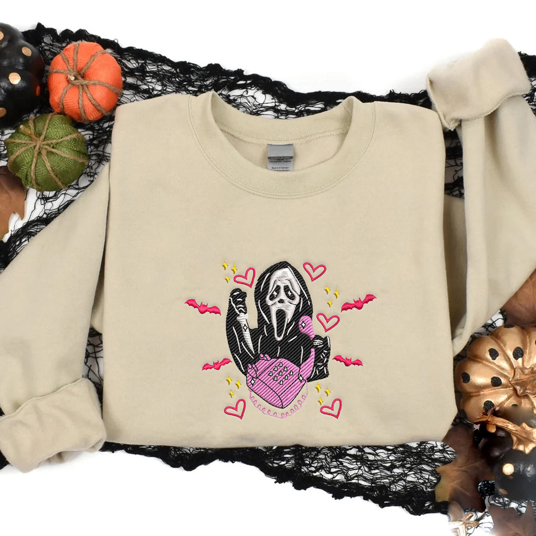 Ghost Call Phone Carry Knife Halloween Embroidery Sweatshirt, Halloween Embroidery Sweatshirt HLW_M1220