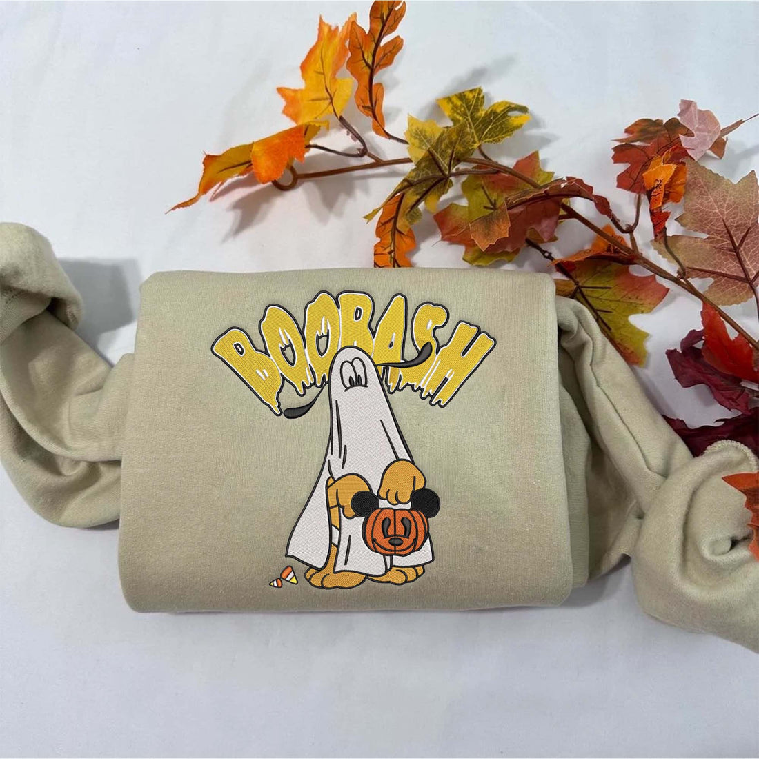 Dog Ghost Boobash Carrying Pumpkin Sweatshirt, Halloween Embroidery Sweatshirt HLW_M710