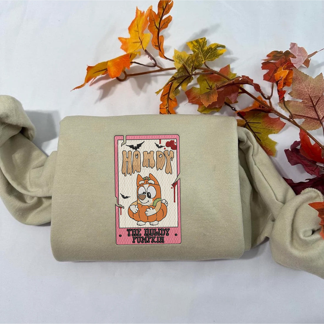 Blue Dog Pumpkin Tarot Card Sweatshirt, Halloween Embroidery Sweatshirt HLW_M1095