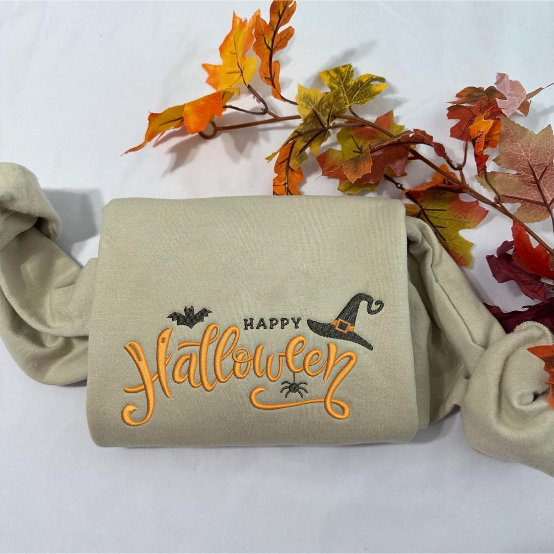 Happy Halloween Embroidery Sweatshirt, Halloween Embroidery Sweatshirt HLW_M338