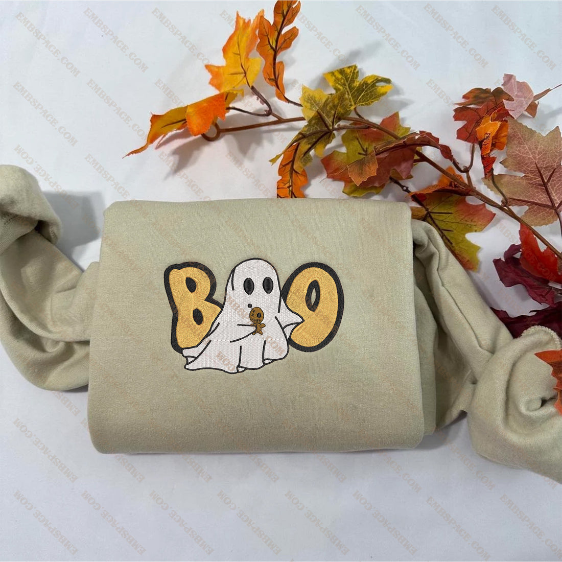 Boo Cute Ghost With Mannequin Doll Embroidery Sweatshirt, Halloween Embroidery Sweatshirt HLW_M1555