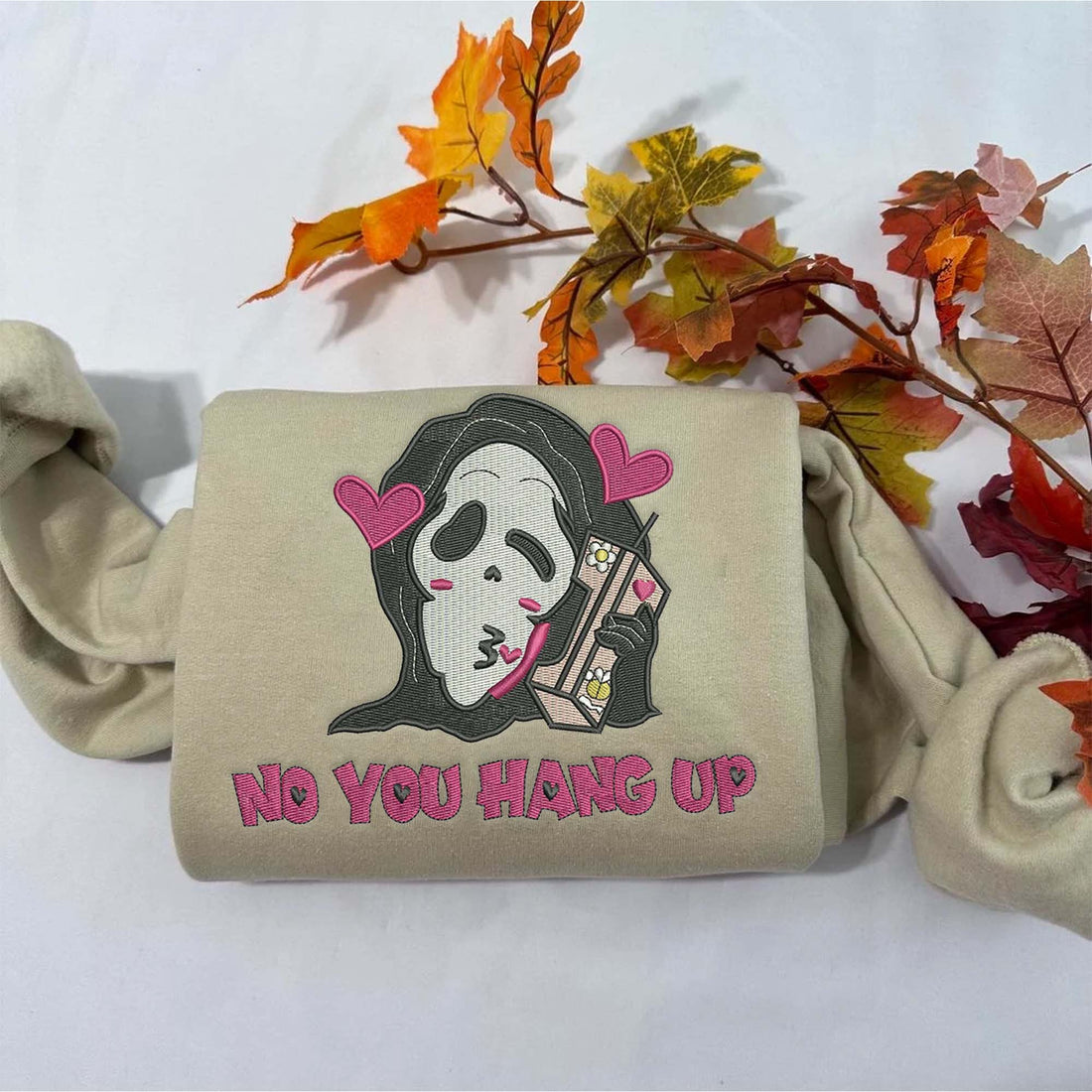 Ghost with Heart No You Hang Up Sweatshirt, Halloween Embroidery Sweatshirt HLW_M647
