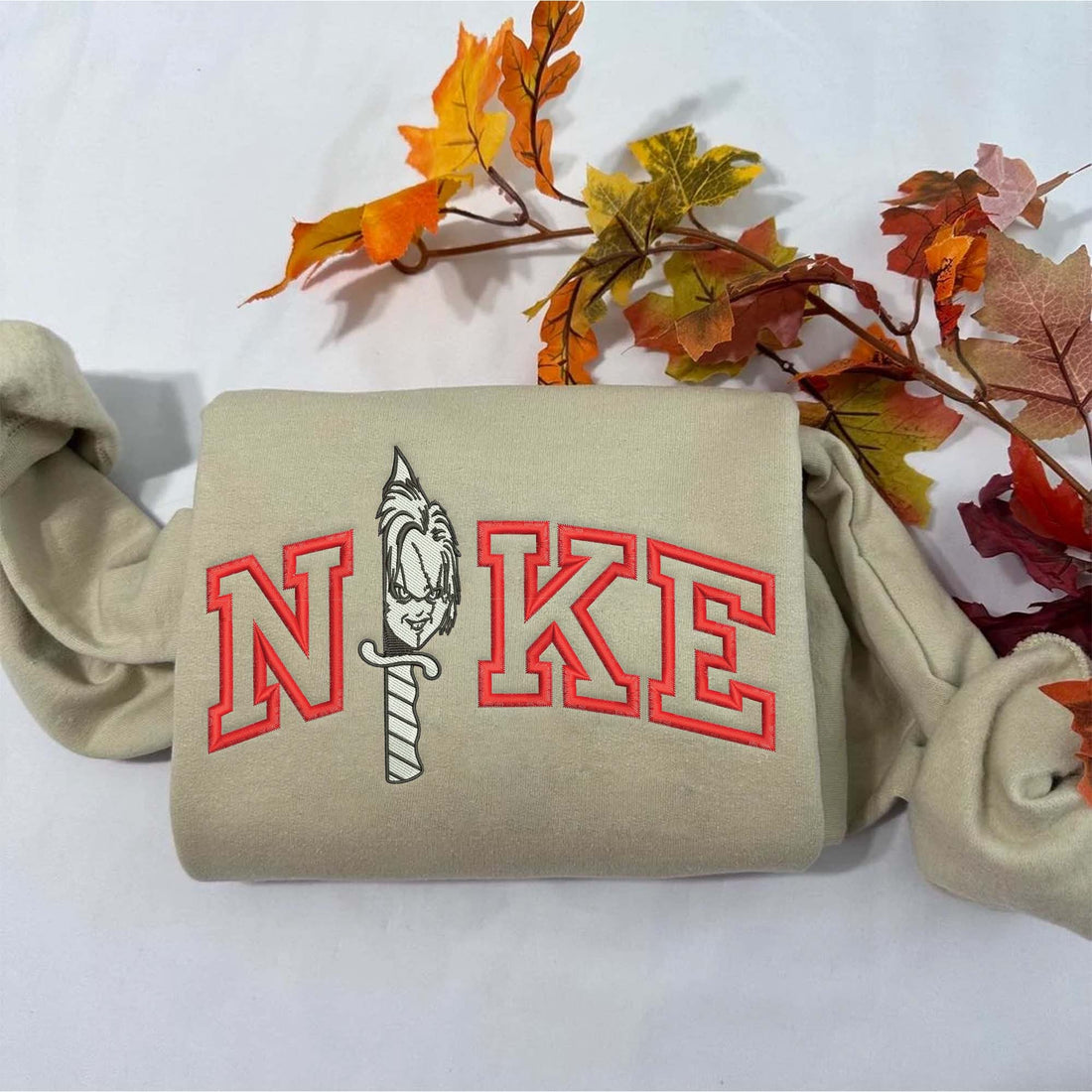 Nikeee Knife Horror Character Sweatshirt, Halloween Embroidery Sweatshirt HLW_M613
