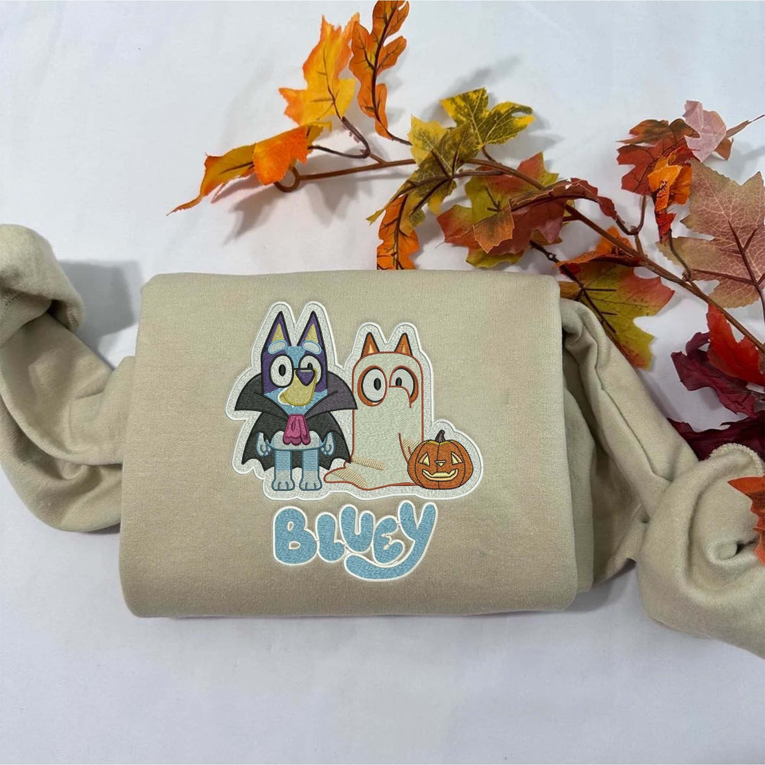 Two Blue Dog and Pumpkin Halloween Sweatshirt, Halloween Embroidery Sweatshirt HLW_M1196