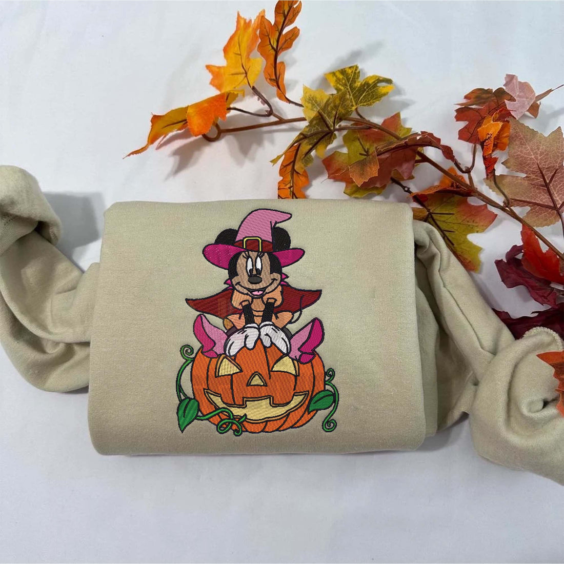 Girl Mouse In Pumpkin Halloween Sweatshirt, Halloween Embroidery Sweatshirt HLW_M402