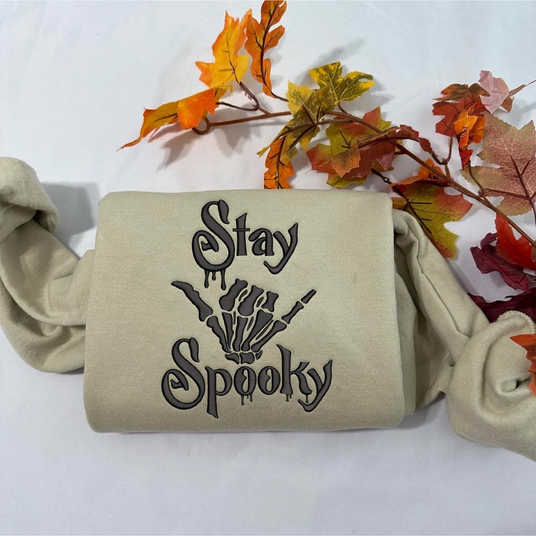 Stay Spooky Skeleton Embroidery Sweatshirt, Halloween Embroidery Sweatshirt HLW_M240