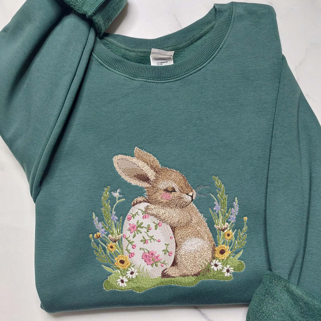 Cute Bunny Embroidery Sweatshirt, Easter Bunny Hand Embroidery Shirt P_M32