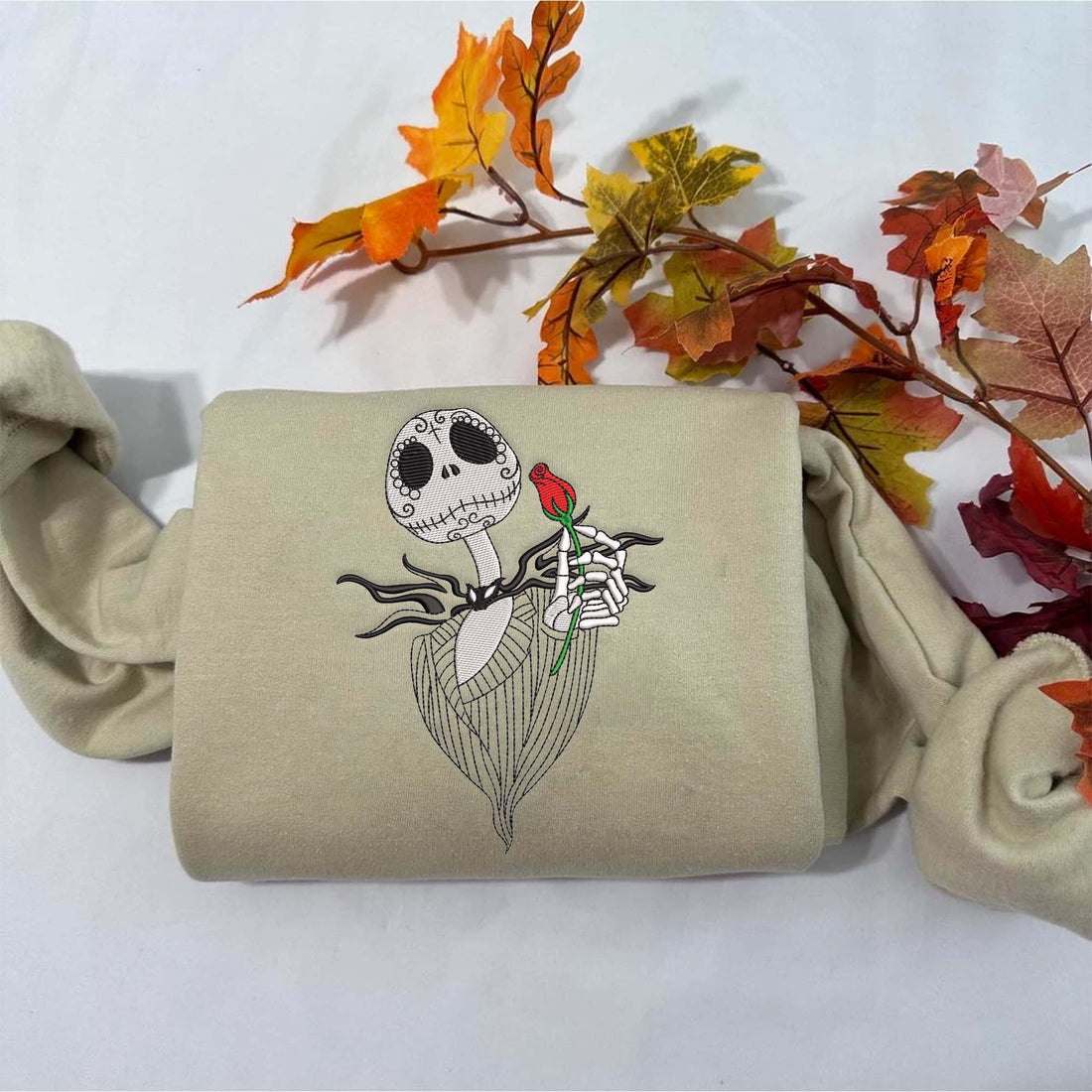 Horror Character with Rose Sweatshirt, Halloween Embroidery Sweatshirt HLW_M324
