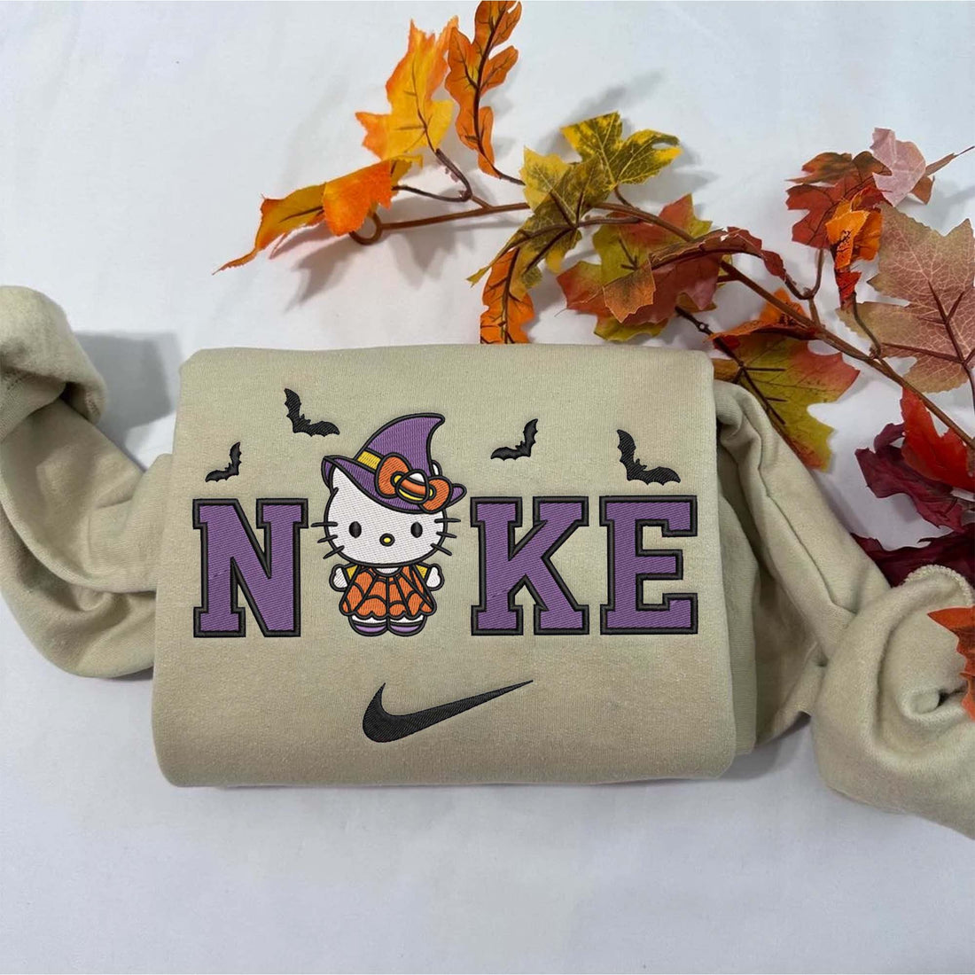 N Cat Halloween Embroidery Sweatshirt, Halloween Embroidery Sweatshirt HLW_M763