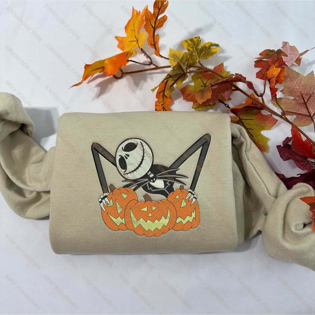 Cartoon Horror Character in Pumpkin Halloween Embroidery Sweatshirt, Halloween Embroidery Sweatshirt HLW_M1944