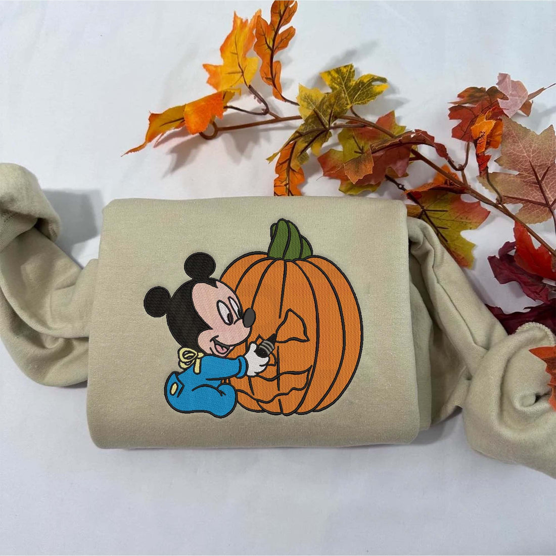 Little Mouse With Pumpkin Embroidery Sweatshirt, Halloween Embroidery Sweatshirt HLW_M401