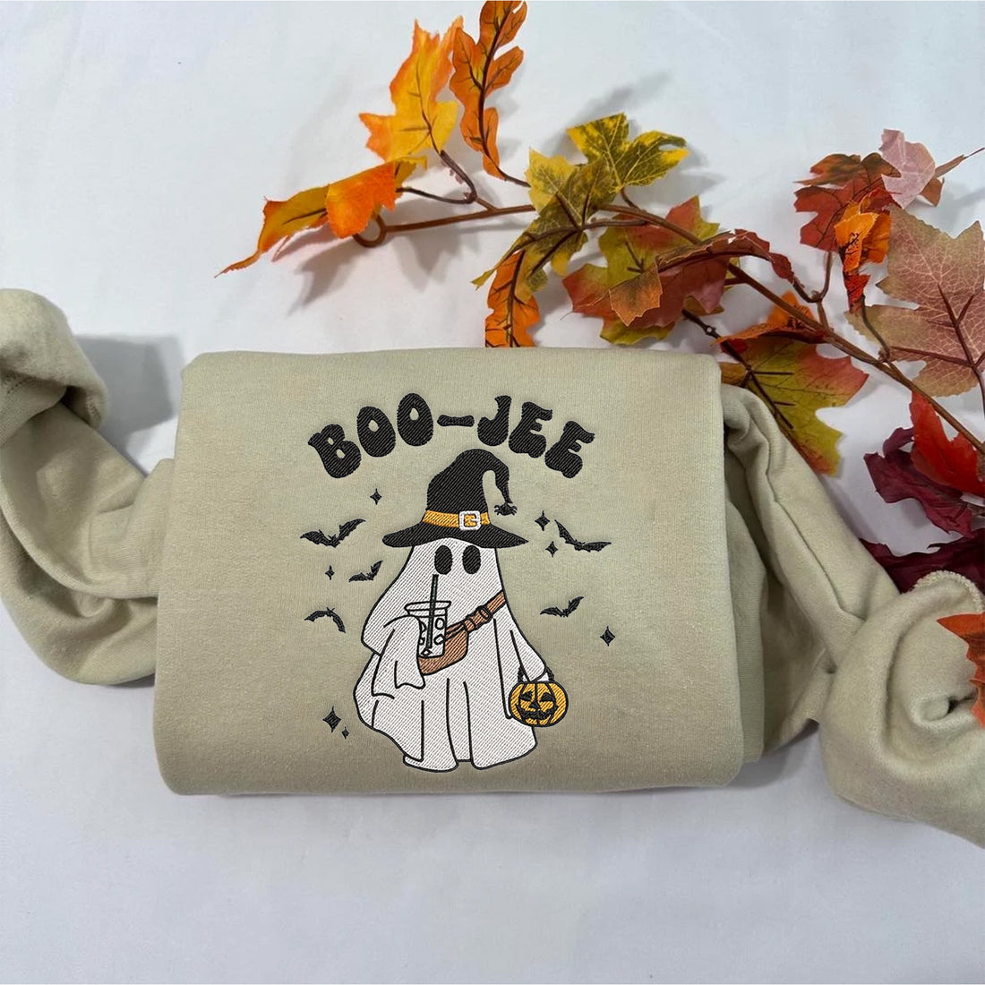 Cute Halloween Ghosts Sweatshirt, Halloween Embroidery Sweatshirt HLW_M110