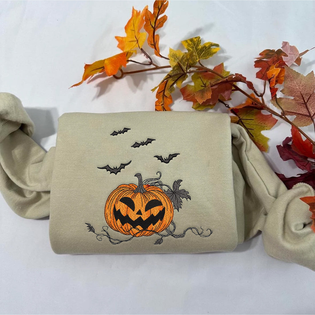 Pumpkin Ghost Halloween  Sweatshirt, Halloween Embroidery Sweatshirt HLW_M228