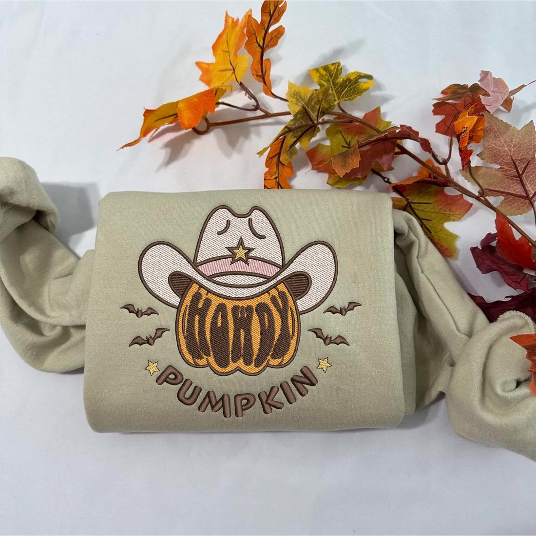 Howdy Pumpkin Retro Embroidery Sweatshirt, Halloween Embroidery Sweatshirt HLW_M224