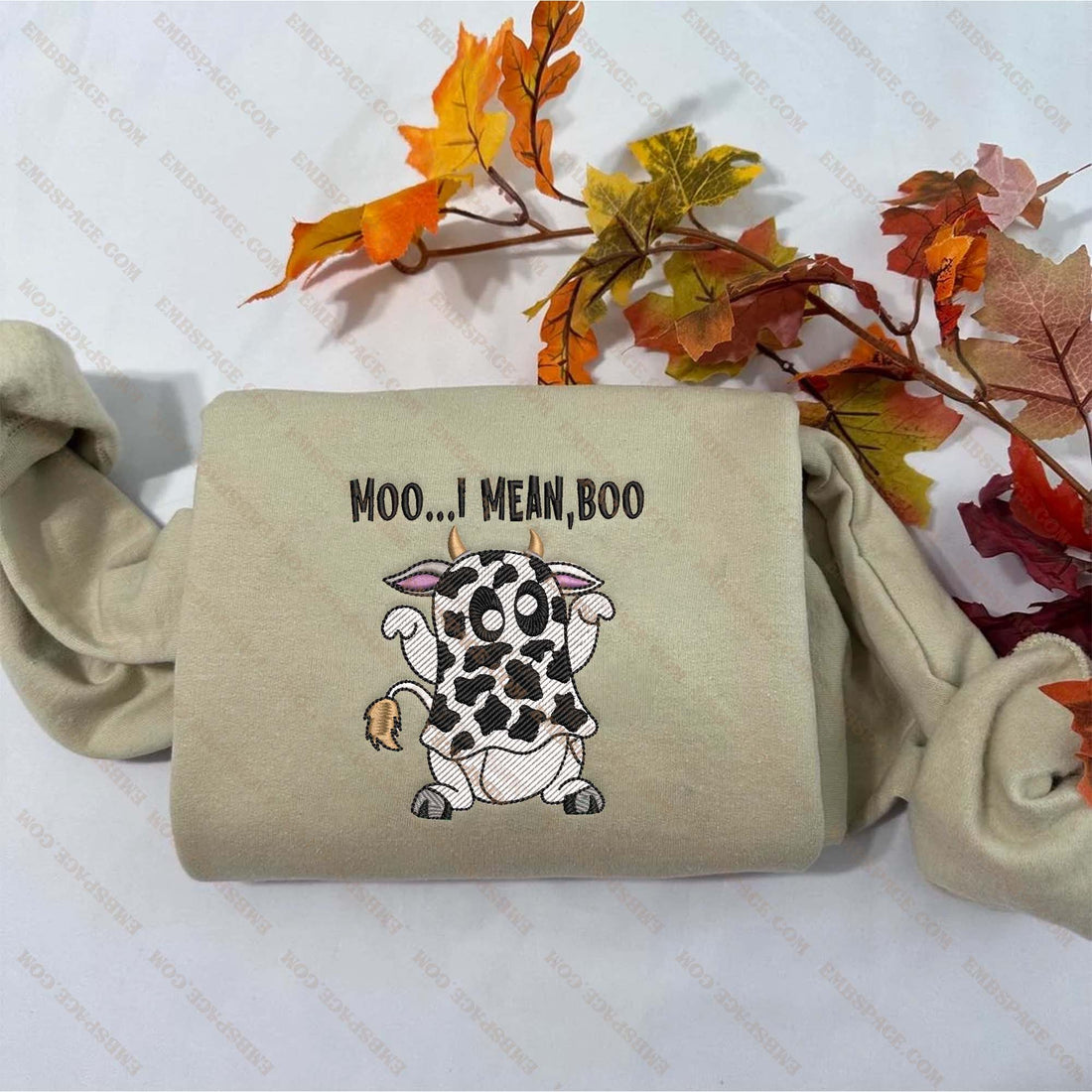 Ghost Moo I Mean Boo Cow Embroidery Sweatshirt, Halloween Embroidery Sweatshirt HLW_M1583