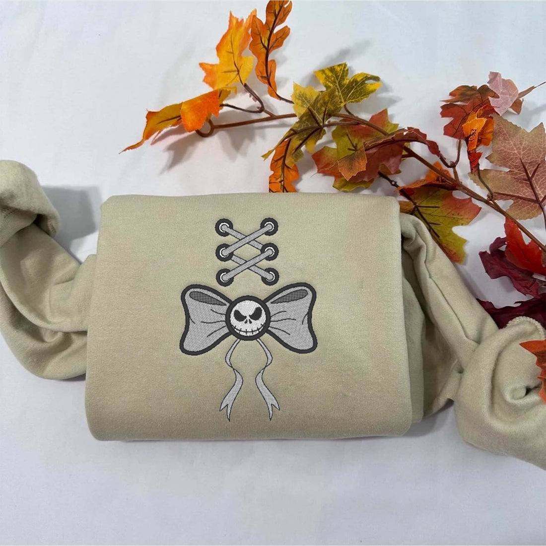 Horror Character Skellington Bow Sweatshirt, Halloween Embroidery Sweatshirt HLW_M293