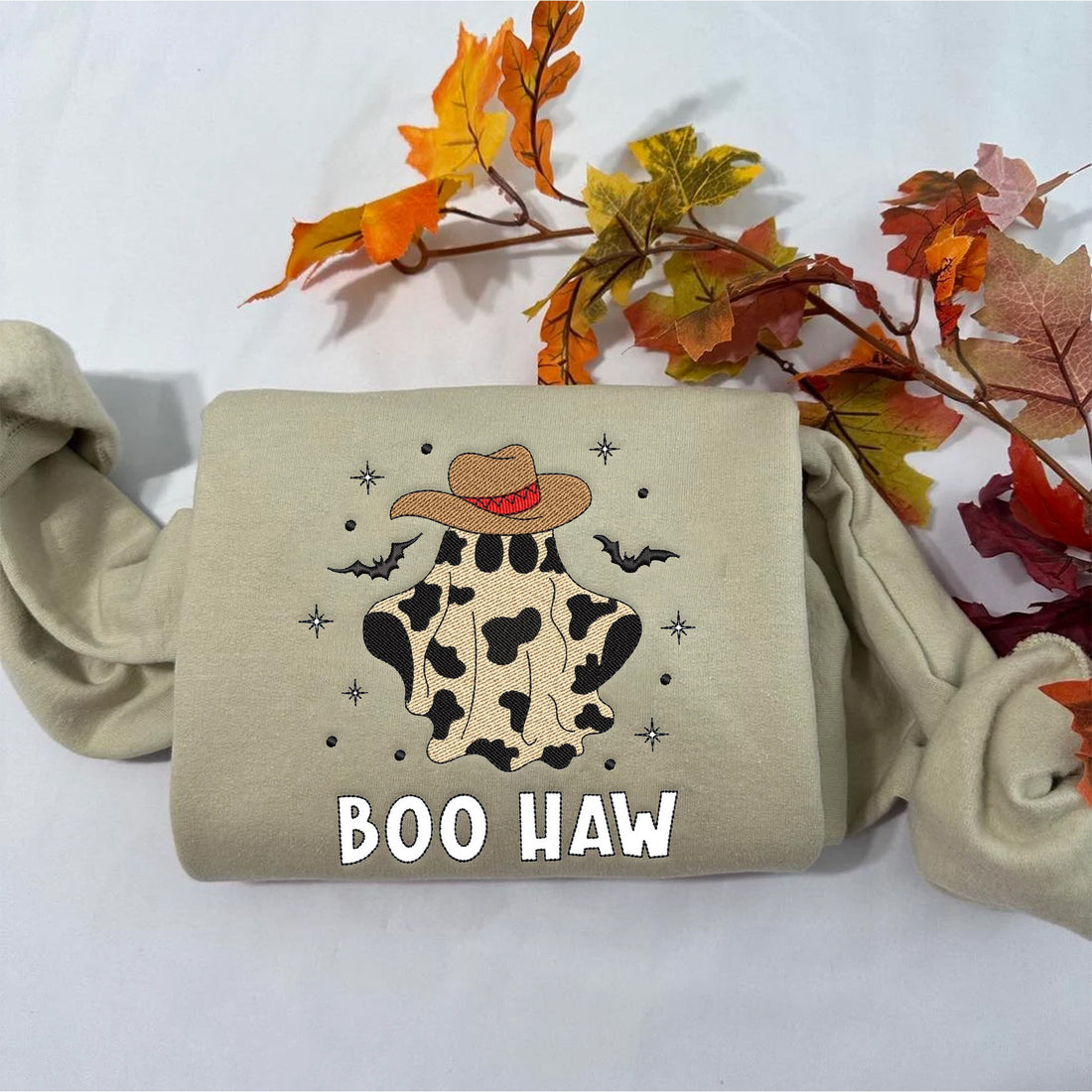 Retro Cowboy Ghost Embroidery Sweatshirt, Halloween Embroidery Sweatshirt HLW_M114
