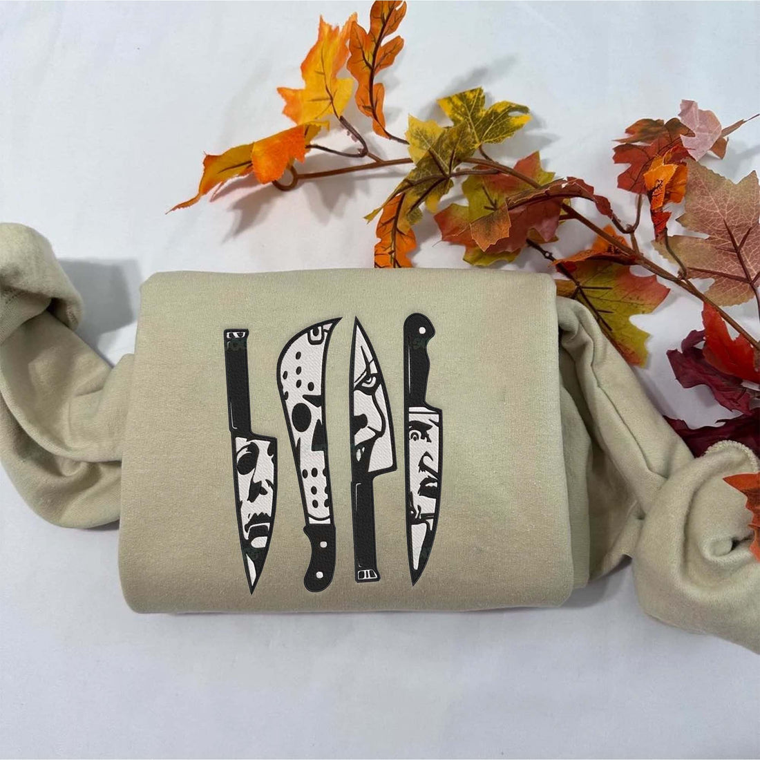 Knife Horror Halloween Embroidery Sweatshirt, Halloween Embroidery Sweatshirt HLW_M919