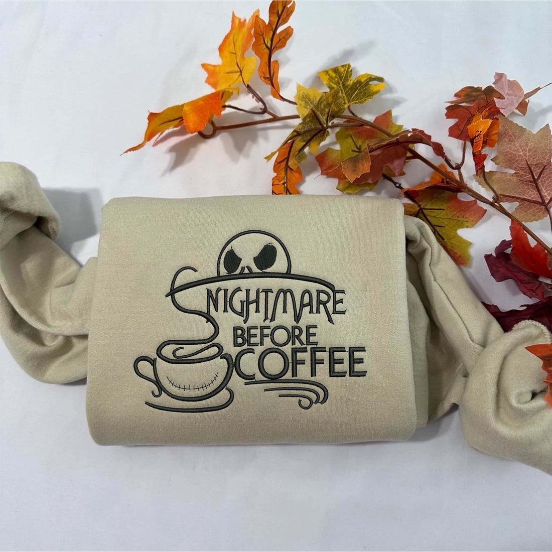 Horror Character Bad Dream Before Coffee Sweatshirt, Halloween Embroidery Sweatshirt HLW_M64