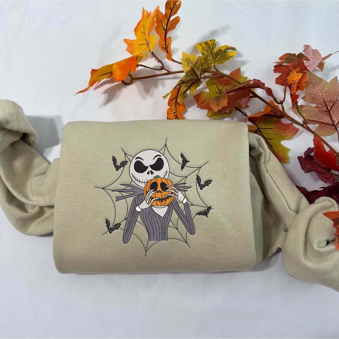 Horror Character Spider Web Pumpkin Skeleton Sweatshirt, Halloween Embroidery Sweatshirt HLW_M63
