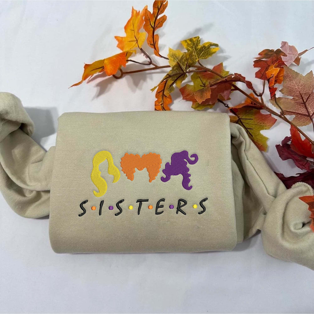 Halloween Sisters Embroidery Sweatshirt, Halloween Embroidery Sweatshirt HLW_M42