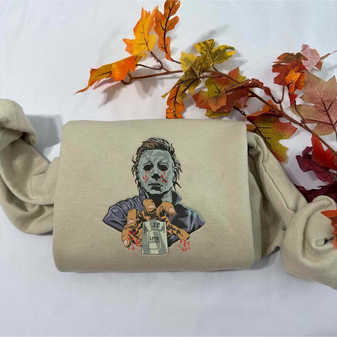 The Killer with White Mask Sweatshirt, Halloween Embroidery Sweatshirt HLW_M73