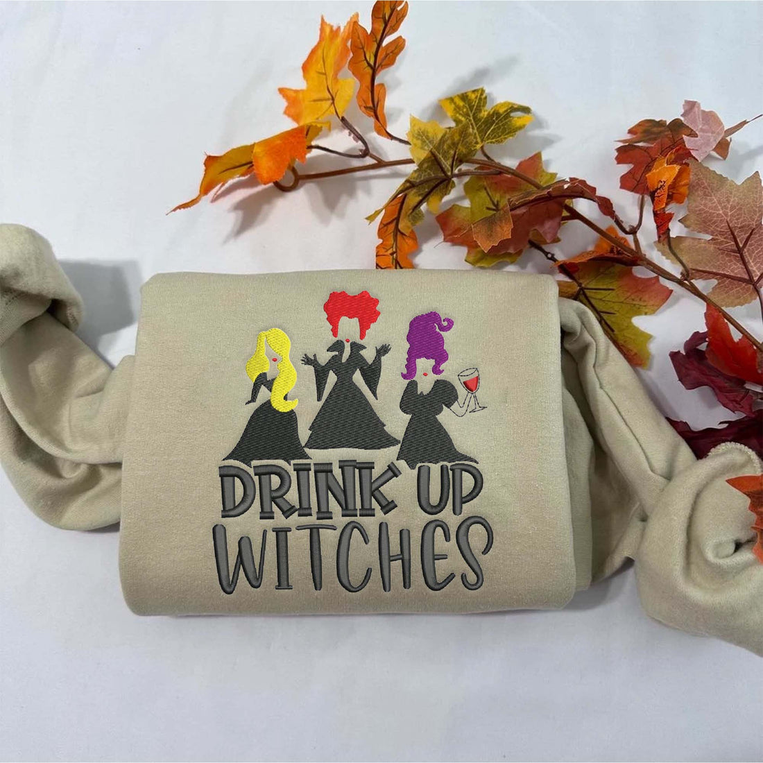Drink Up Witch embroidery Sweatshirt, Halloween Embroidery Sweatshirt HLW_M182