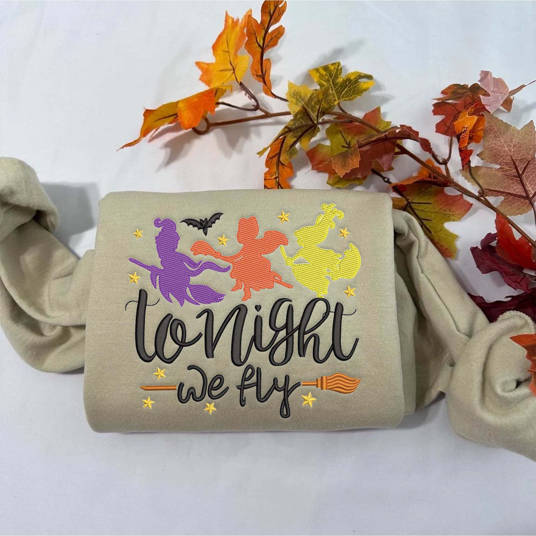 Tonight We Fly Embroidery Sweatshirt, Halloween Embroidery Sweatshirt HLW_M184