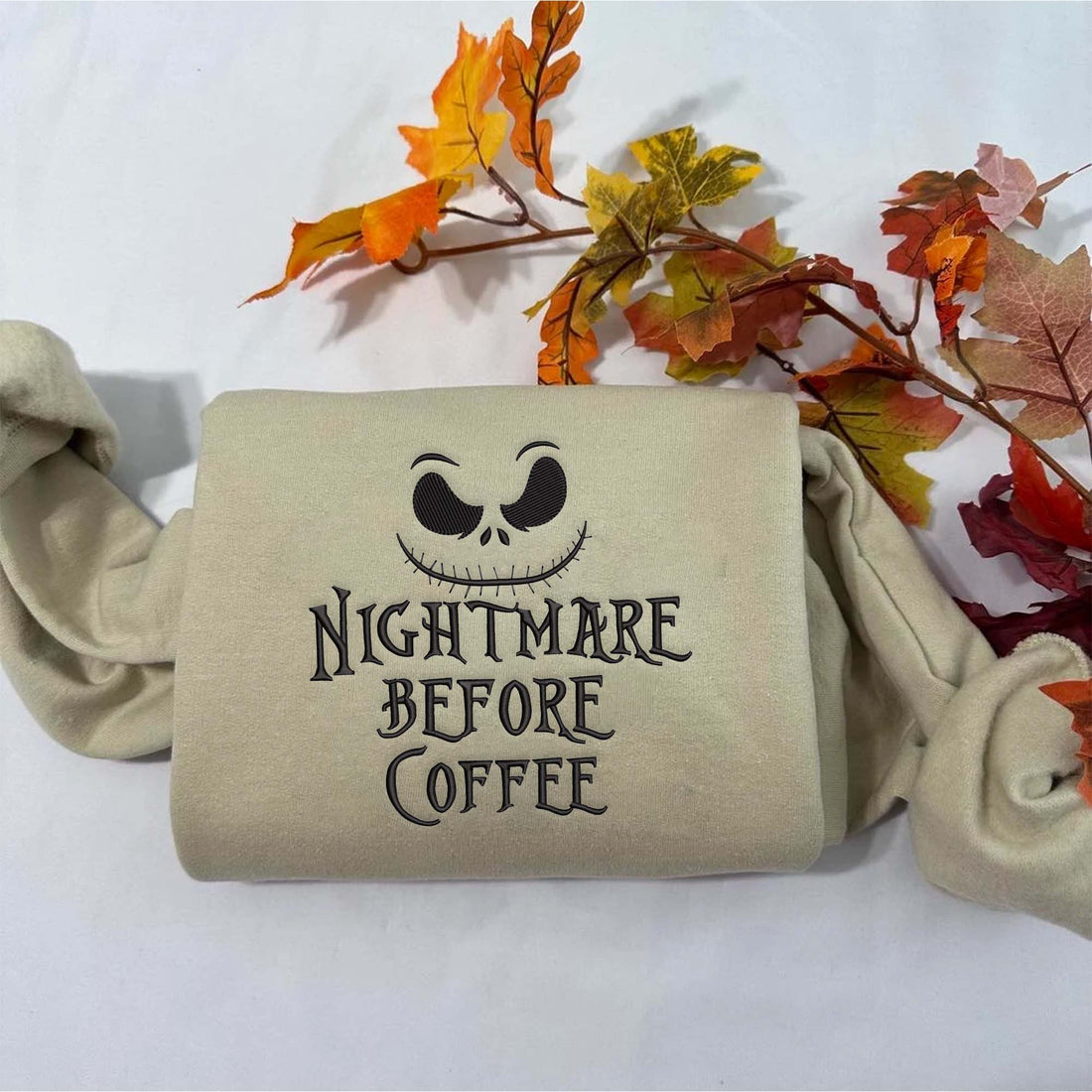 Bad Dream Before Coffee Sweatshirt, Halloween Embroidery Sweatshirt HLW_M68
