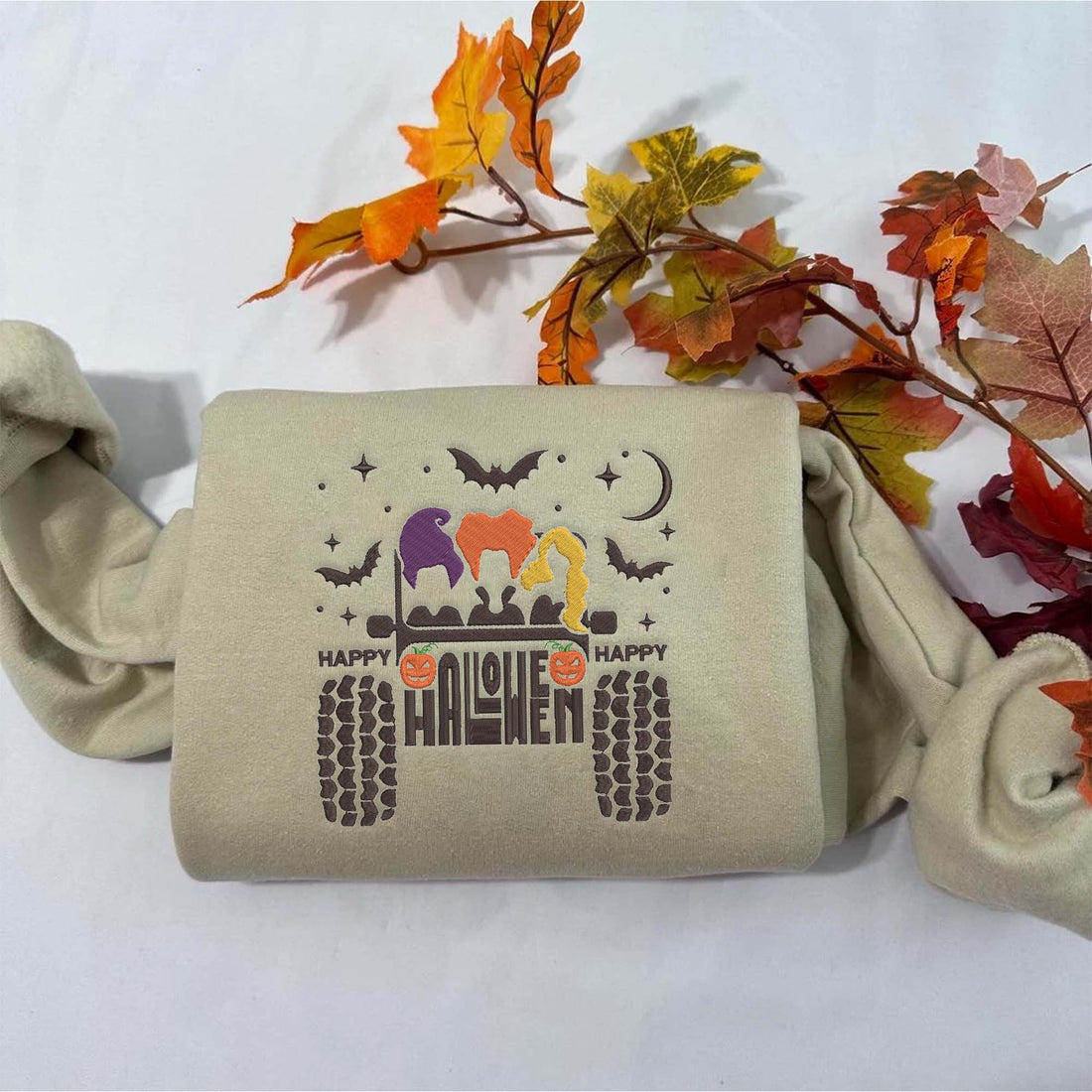 Happy Halloween Offroad Embroidery Sweatshirt, Halloween Embroidery Sweatshirt HLW_M159