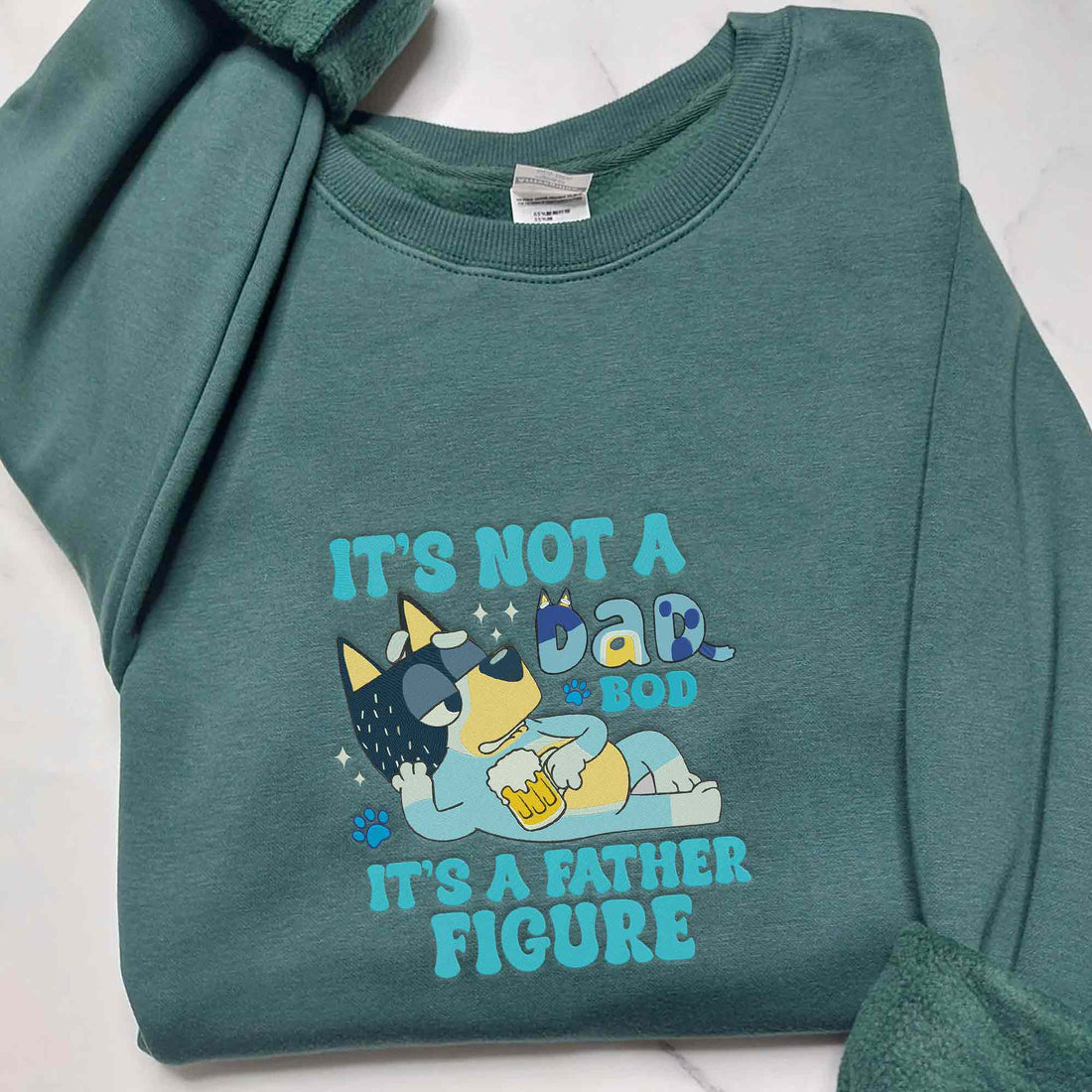 Father Figure Blue Dog Sweatshirt, Custom Kids Name on Sleeve Sweatshirt B_M92