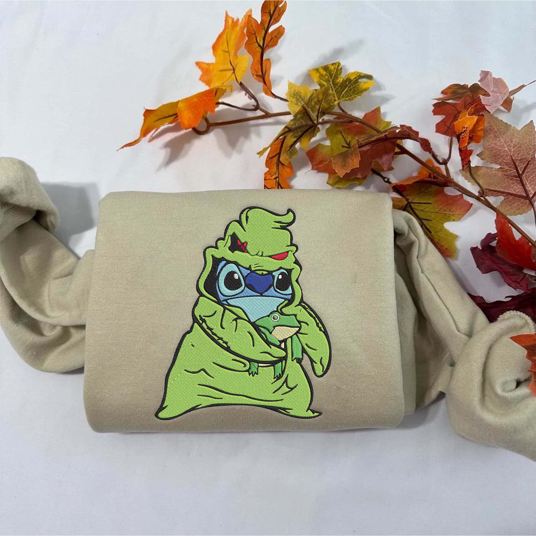 Cartoon Character with Blue Shirt Sweatshirt, Halloween Embroidery Sweatshirt HLW_M571