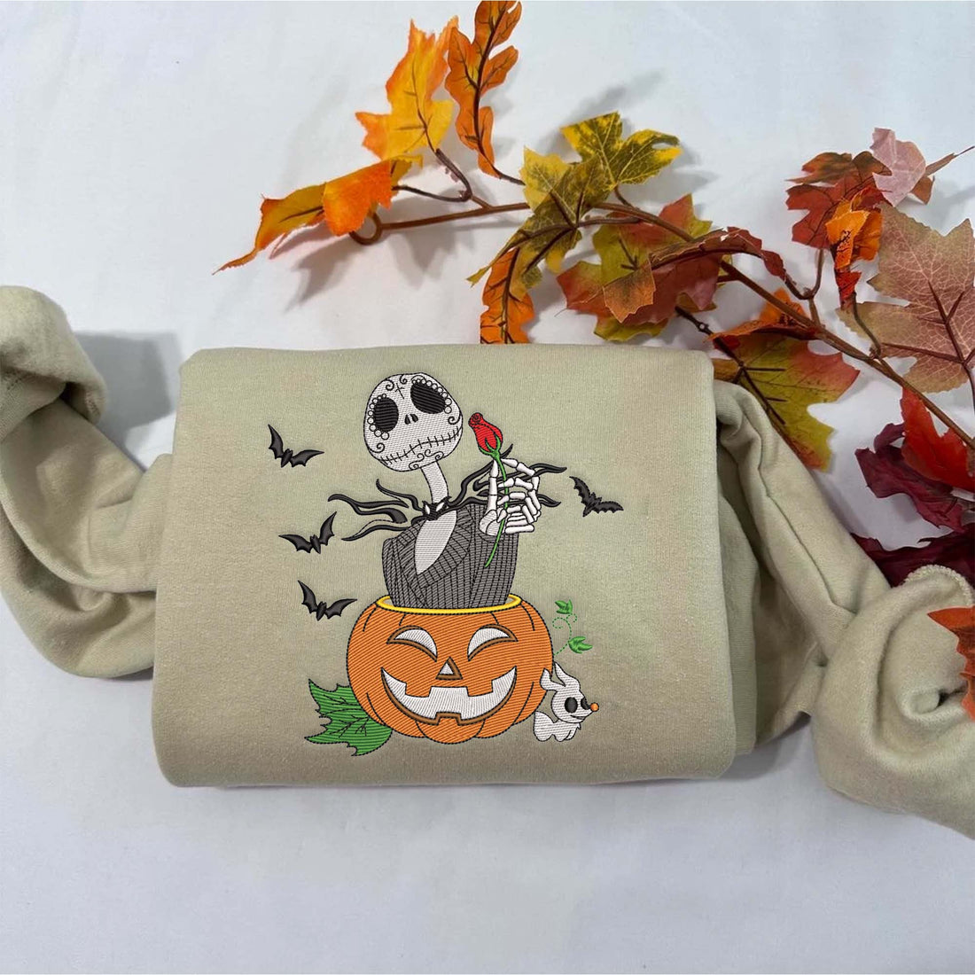 Horror Character with Pumpkin Sweatshirt, Halloween Embroidery Sweatshirt HLW_M321