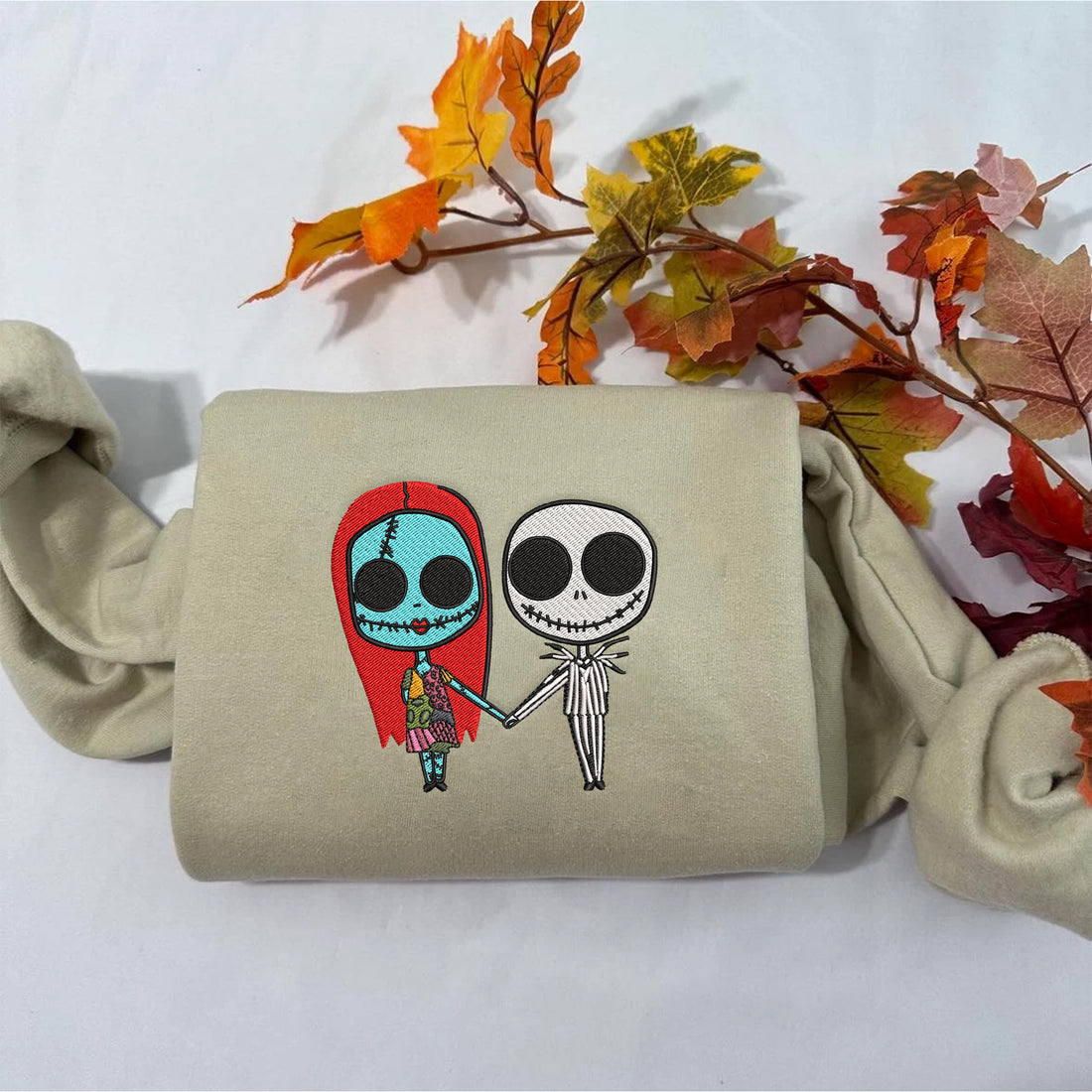 Halloween Couple in The Bad Dream Embroidery Sweatshirt, Halloween Embroidery Sweatshirt HLW_M1490