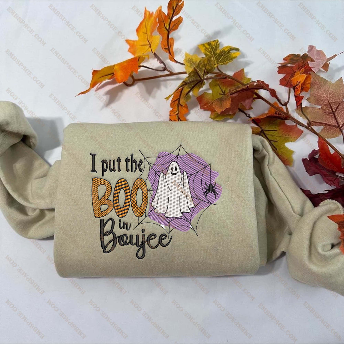 I Put The Boo In Boujee Ghost Embroidery Sweatshirt, Halloween Embroidery Sweatshirt HLW_M1580