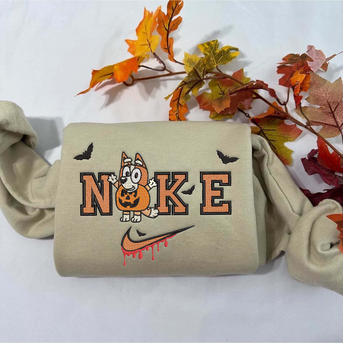Nice Blue Dog In Pumpkin Sweatshirt, Halloween Embroidery Sweatshirt HLW_M586