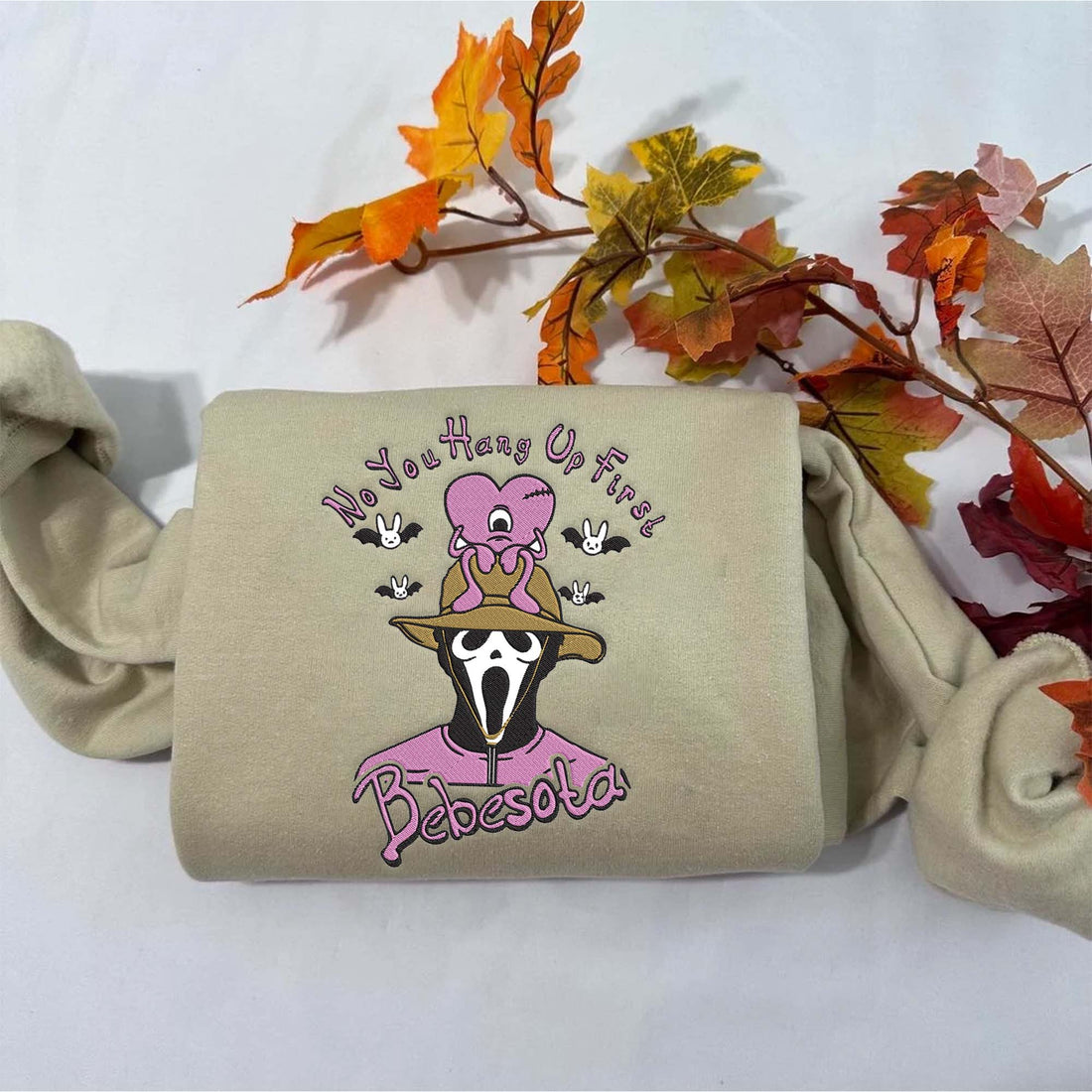 No You Hang Up First Embroidery Sweatshirt, Halloween Embroidery Sweatshirt HLW_M466