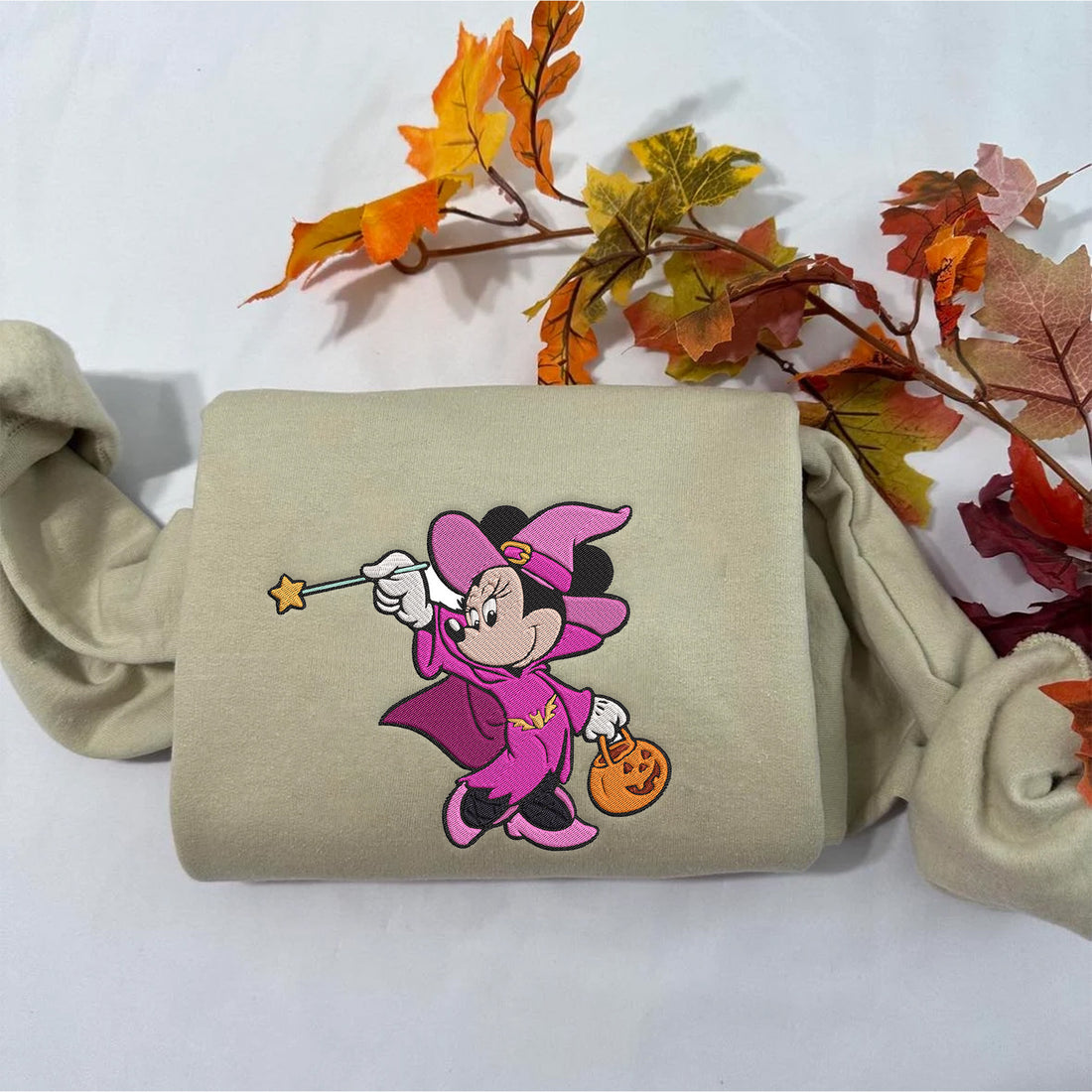 Magic Mouse with Pumpkin Halloween Embroidery Sweatshirt, Halloween Embroidery Sweatshirt HLW_M965