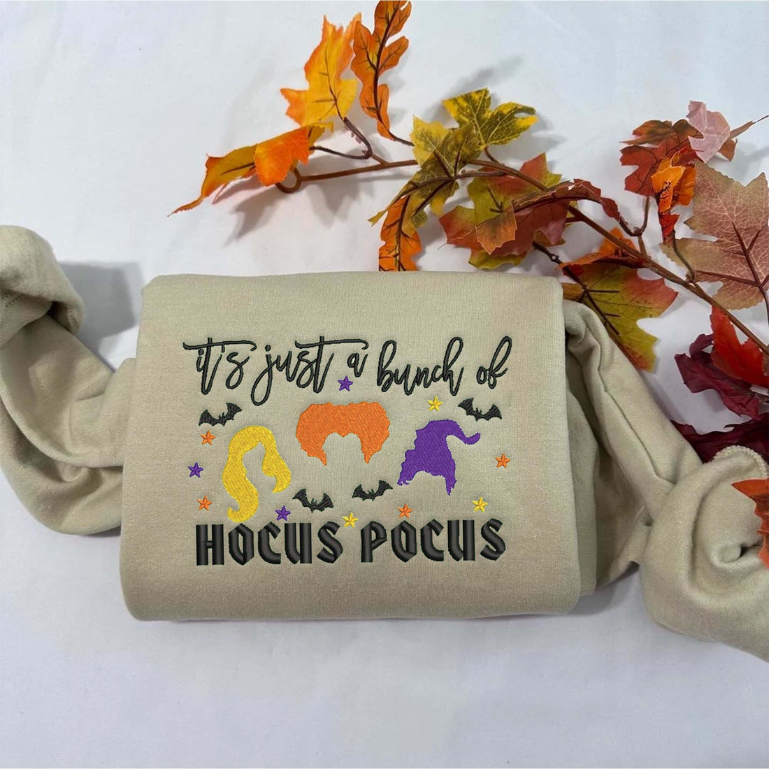 It's Just a Bunch Of Hocus Sister Embroidery Sweatshirt, Halloween Embroidery Sweatshirt HLW_M150
