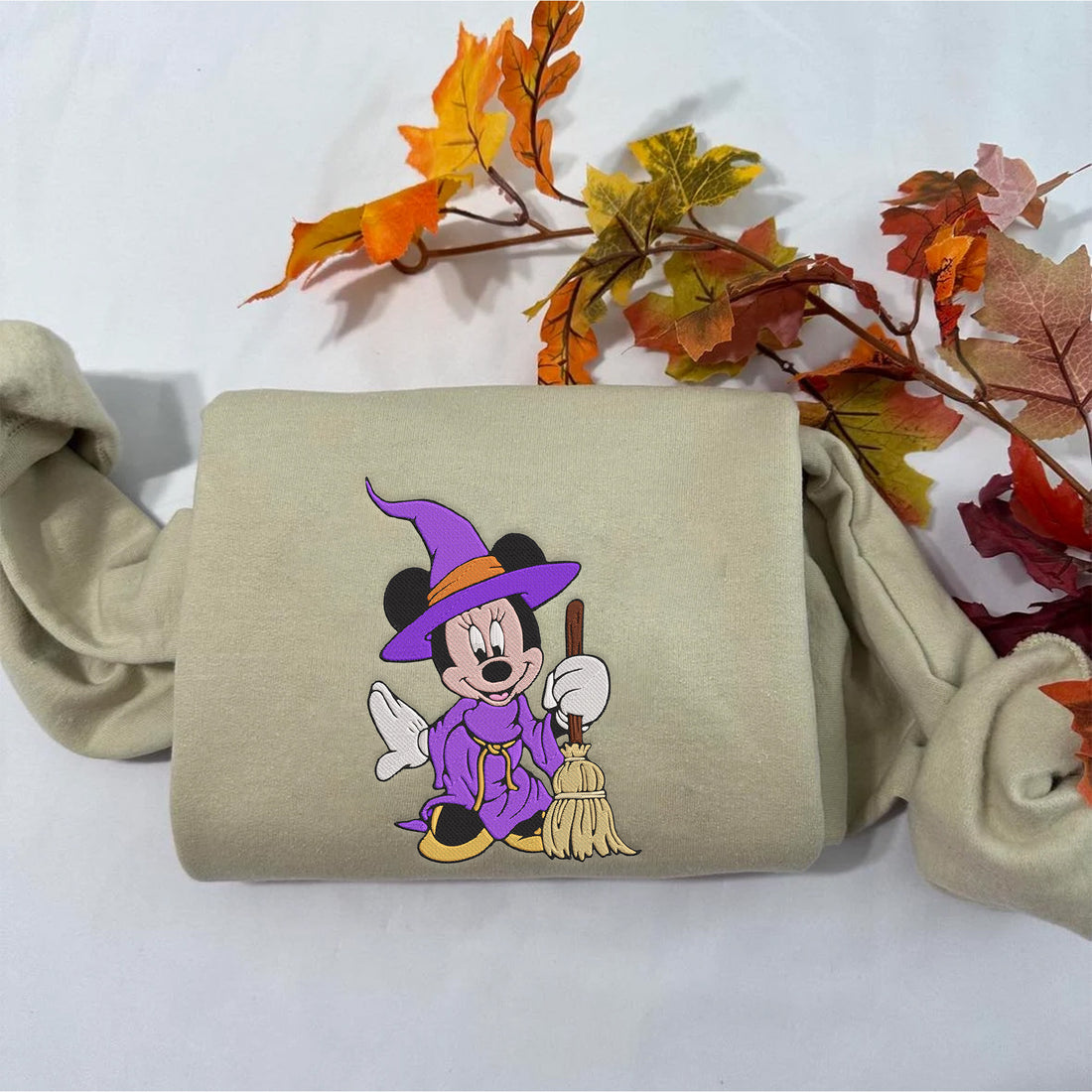 Mouse Hold Broom Halloween Embroidery Sweatshirt, Halloween Embroidery Sweatshirt HLW_M970