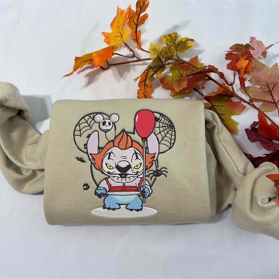 Clown Cartoon Character with Mouse Ears Sweatshirt, Halloween Embroidery Sweatshirt HLW_M544