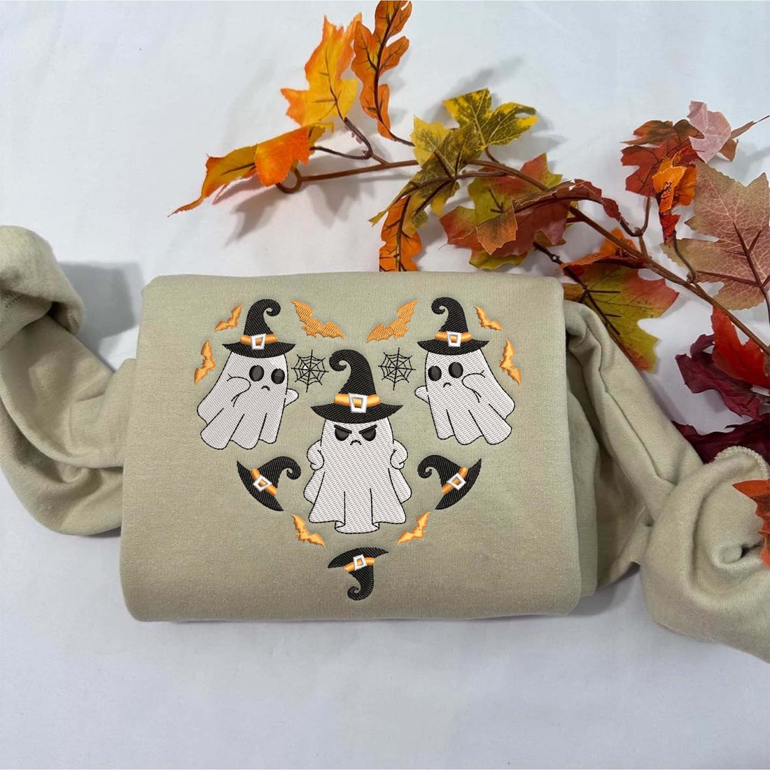 Three Ghost Flying Halloween Embroidery Sweatshirt, Halloween Embroidery Sweatshirt HLW_M1013