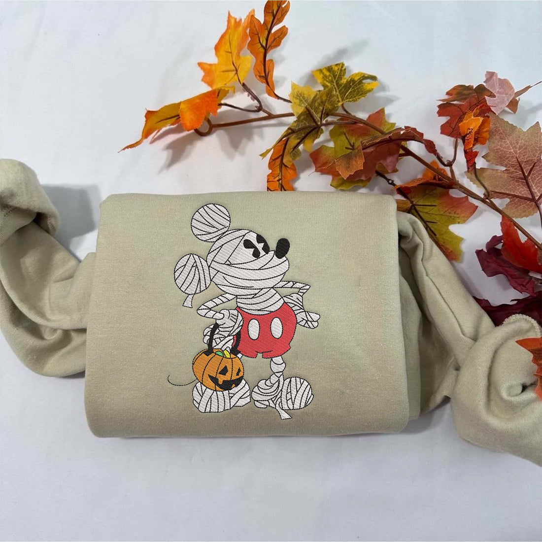 Mouse Mummy Carry Pumpkin Sweatshirt, Halloween Embroidery Sweatshirt HLW_M409