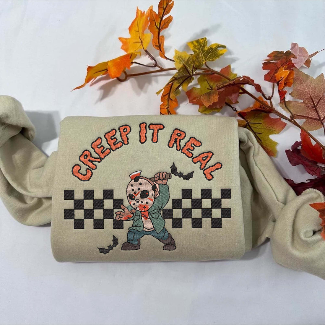 Creep It Real Killer Halloween Embroidery Sweatshirt, Halloween Embroidery Sweatshirt HLW_M1123