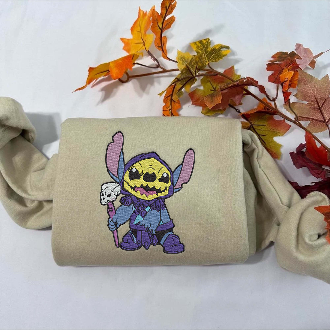 Cartoon Character with Yellow Face Sweatshirt, Halloween Embroidery Sweatshirt HLW_M565