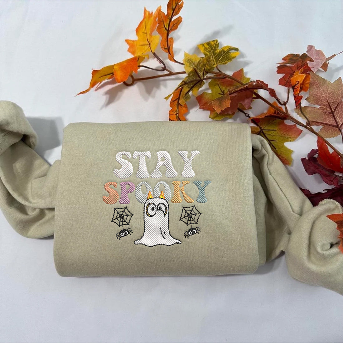 Stay Spooky Blue Dog Halloween Embroidery Sweatshirt, Halloween Embroidery Sweatshirt HLW_M1270